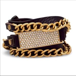 Leather Bracelet Dark Brown With Pave’ Stones